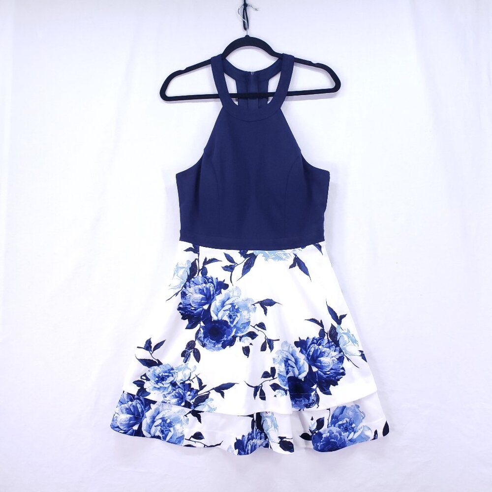 Speechless Navy Blue N White Floral Layered Formal Party Preppy Dress Size XL